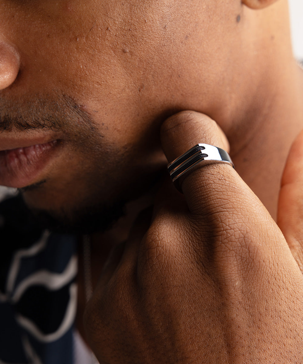 Signet Ring 7mm Rope Navy | Silver