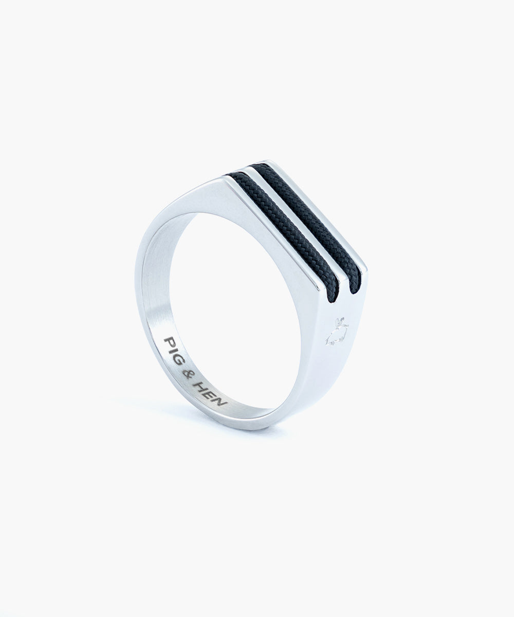 Signet Ring 7mm Rope Navy | Silver